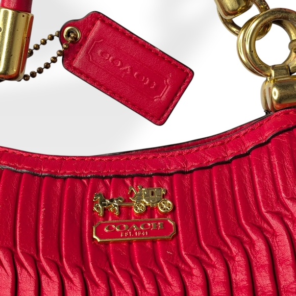Coach Madison Large Pleated Gathered Red Pink Leather Shoulder Bag Satchel 21281 - Picture 12 of 16